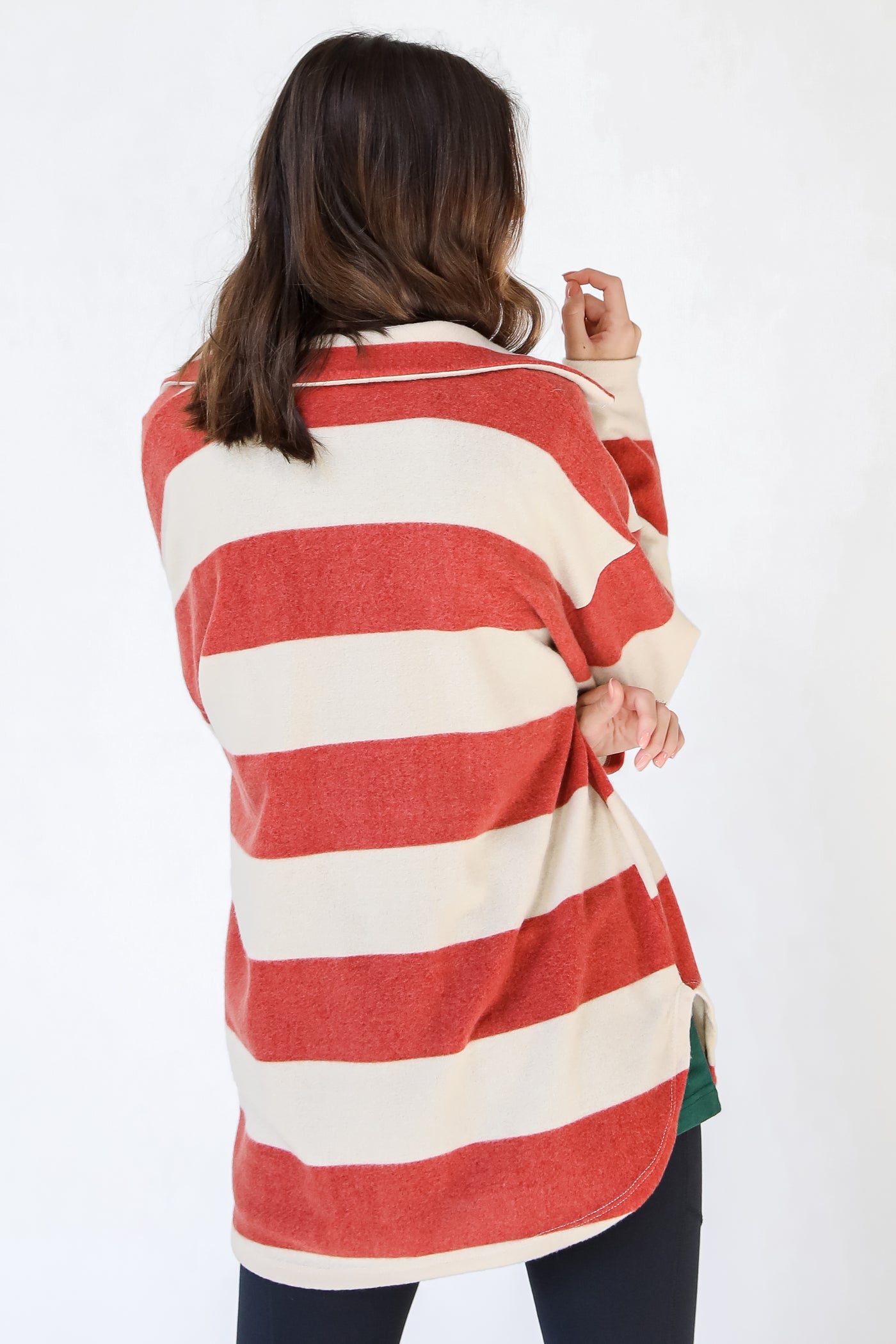 Striped Shacket in red back view