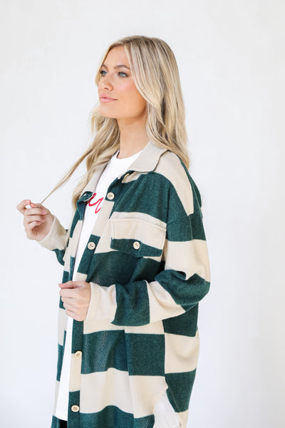 Striped Shacket in green side view
