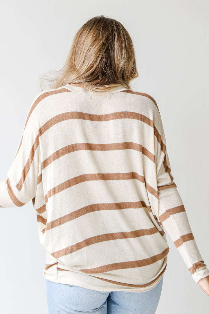 Oversized Striped Top in mocha back view