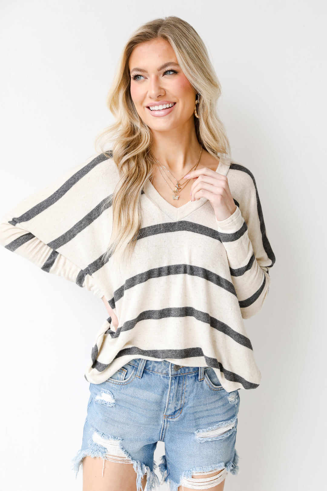 Oversized Striped Top in charcoal