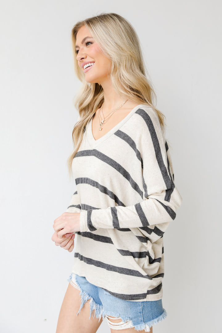 Oversized Striped Top in charcoal side view