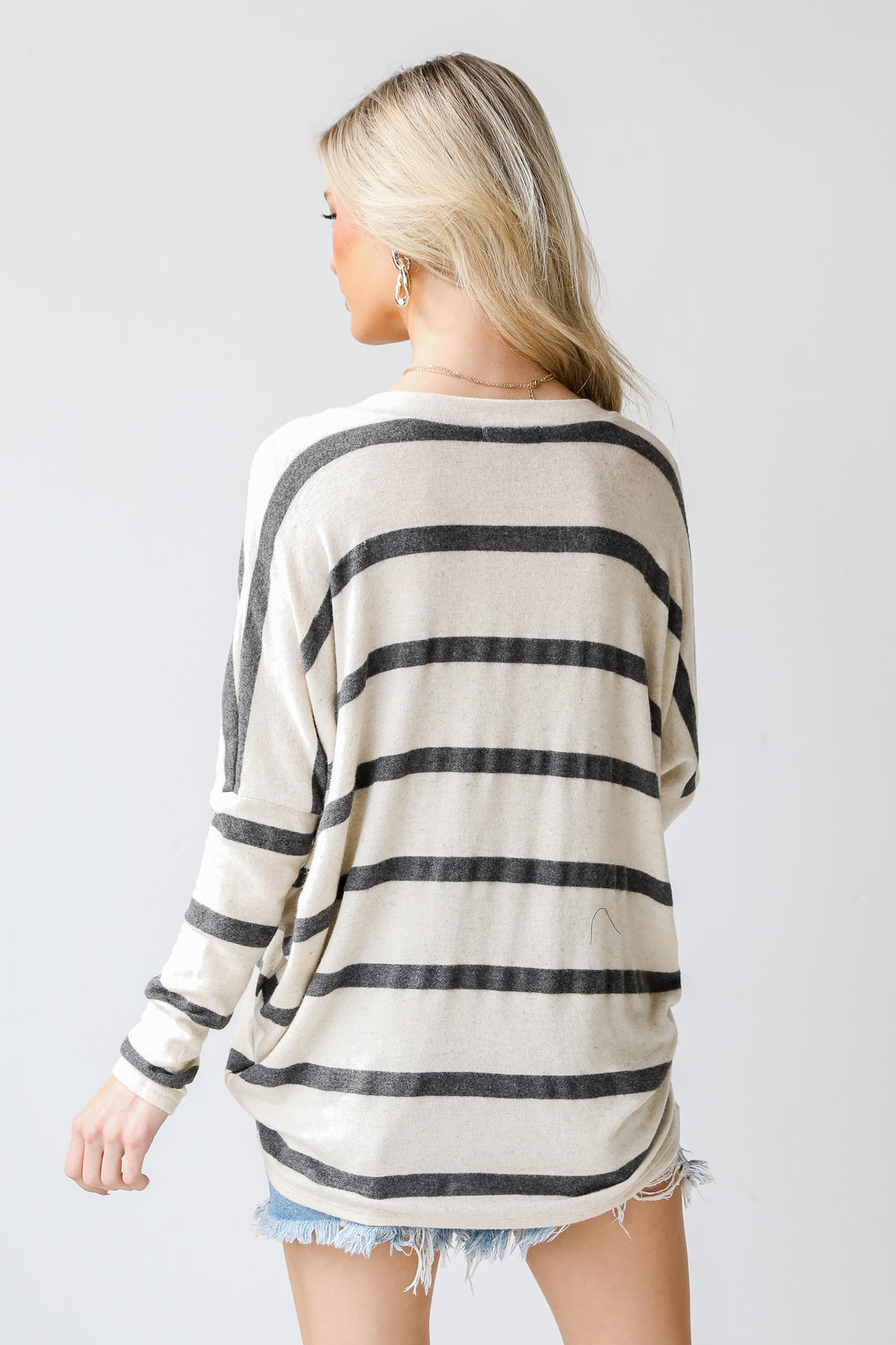 Oversized Striped Top in charcoal back view