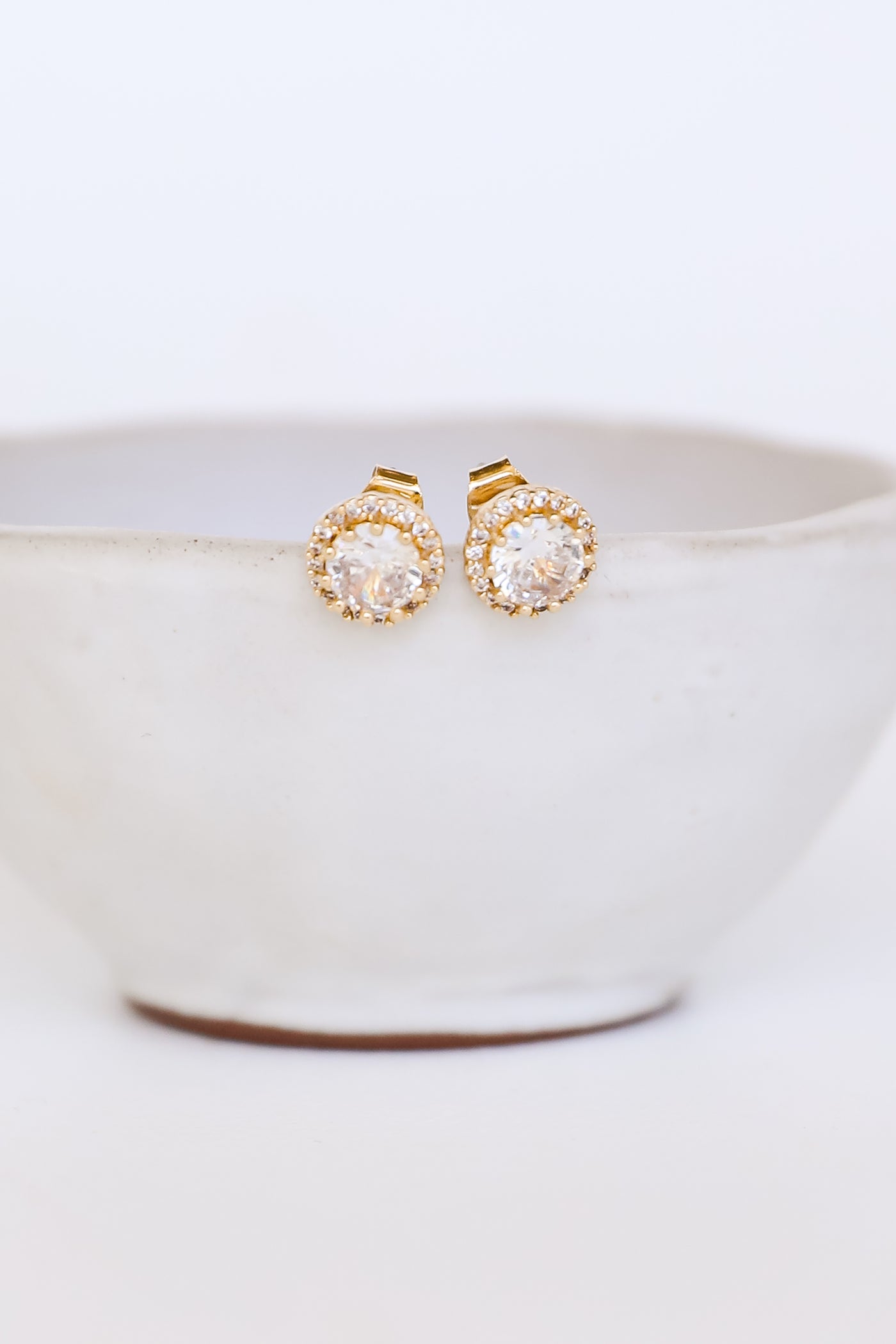Gold Rhinestone Stud Earrings close up