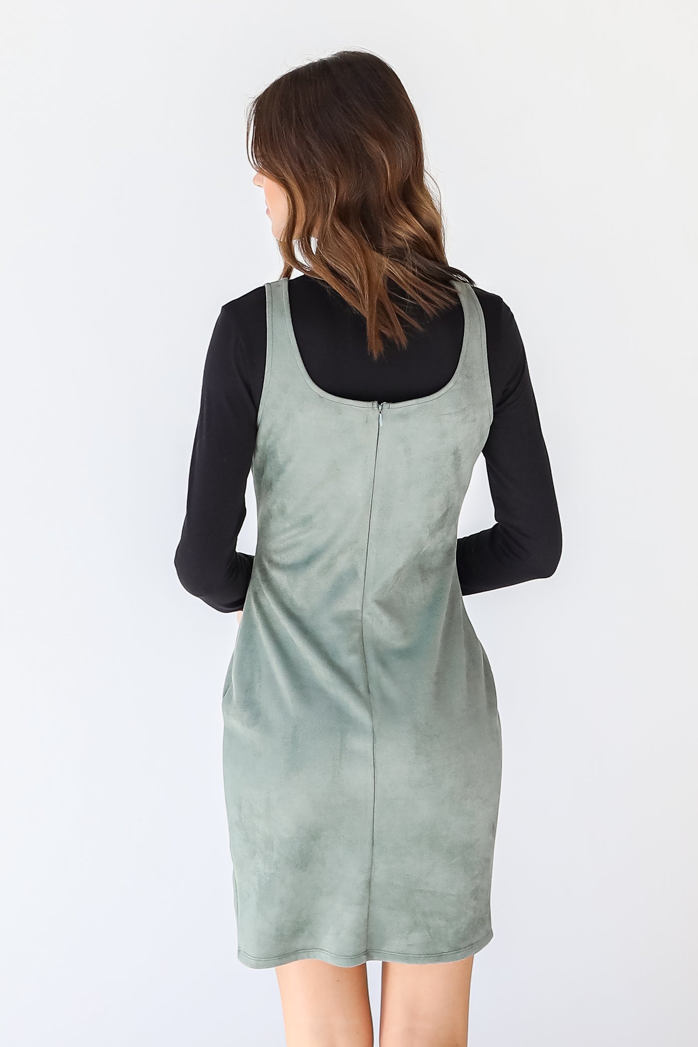 Suede Bodycon Dress in teal back view
