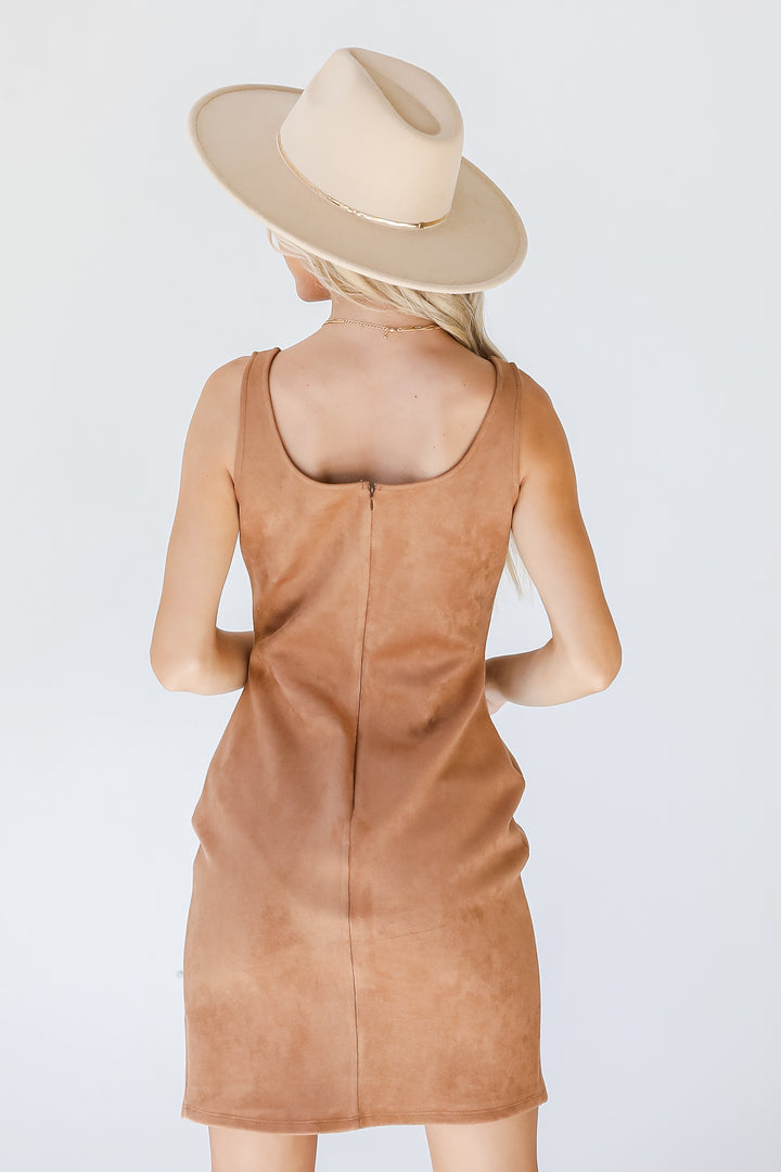 Suede Bodycon Dress in camel back view