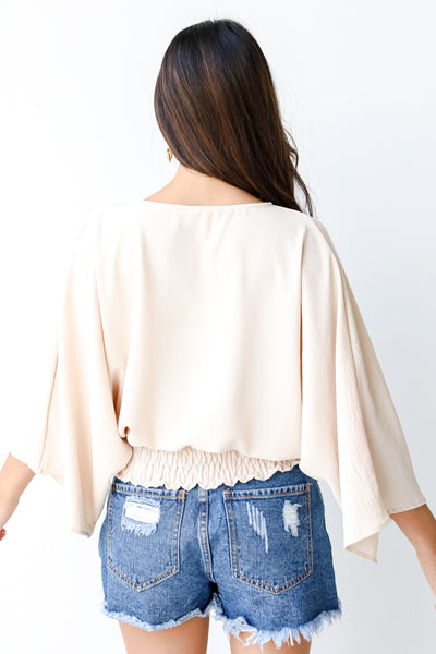 Smocked Surplice Blouse in natural back view
