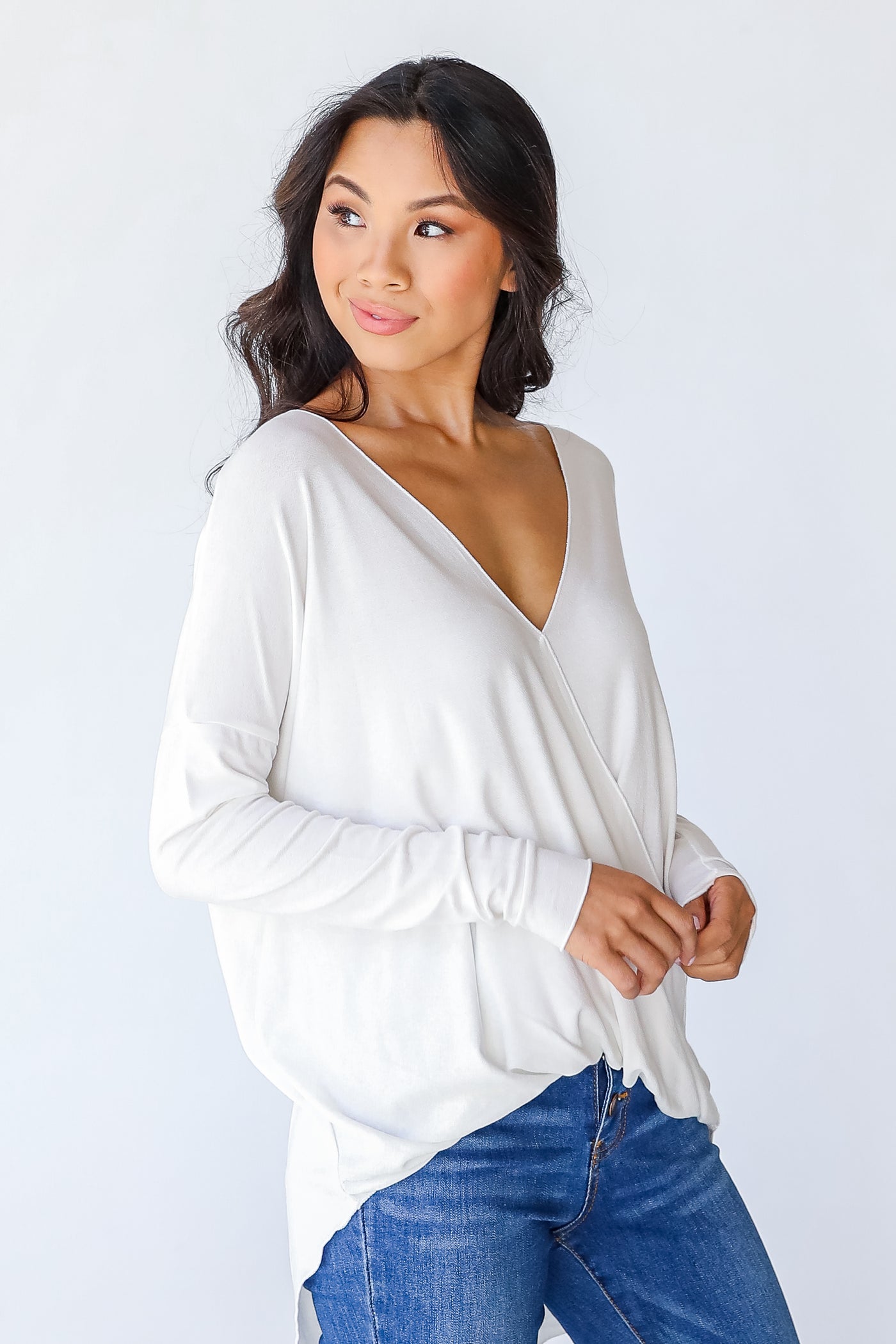 Surplice Top in white side view