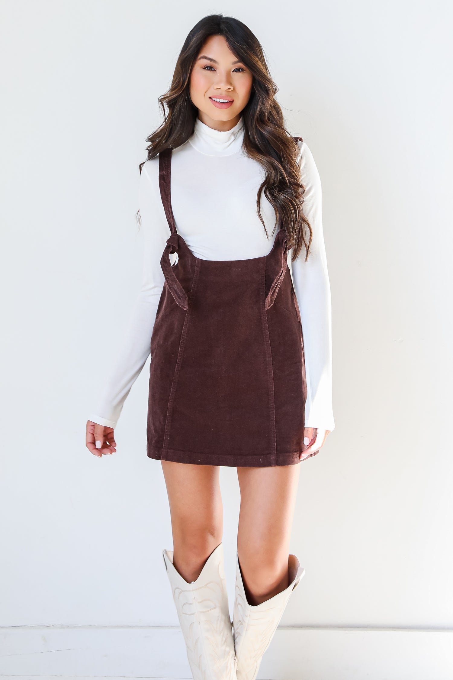 Corduroy Suspender Mini Dress front view