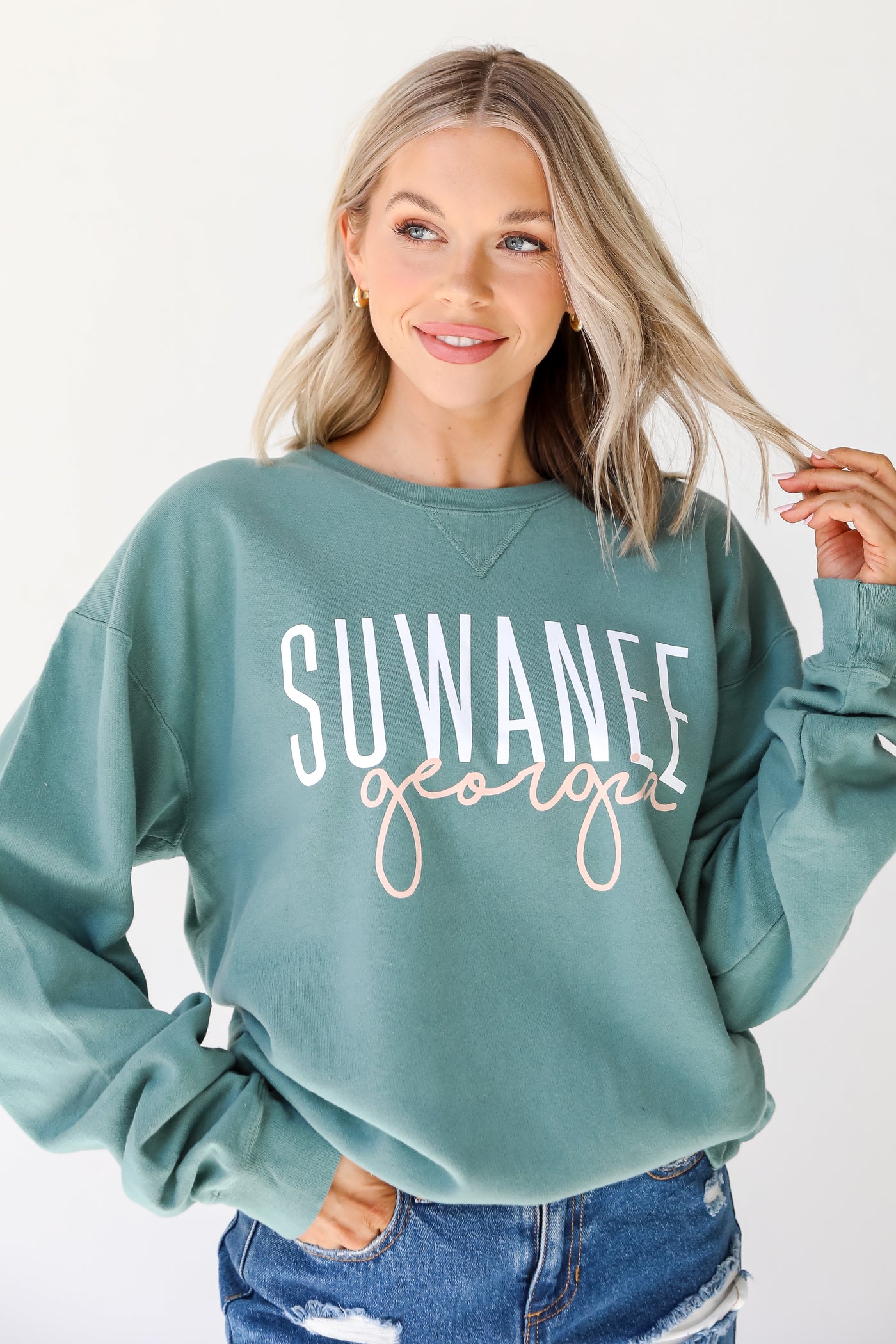 Seafoam Suwanee Georgia Pullover. Graphic Sweatshirt. Georgia Oversized Sweatshirt. 