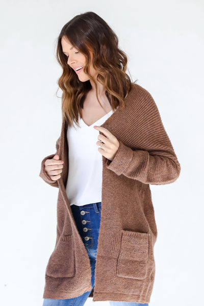 Sweater Cardigan in brown side view