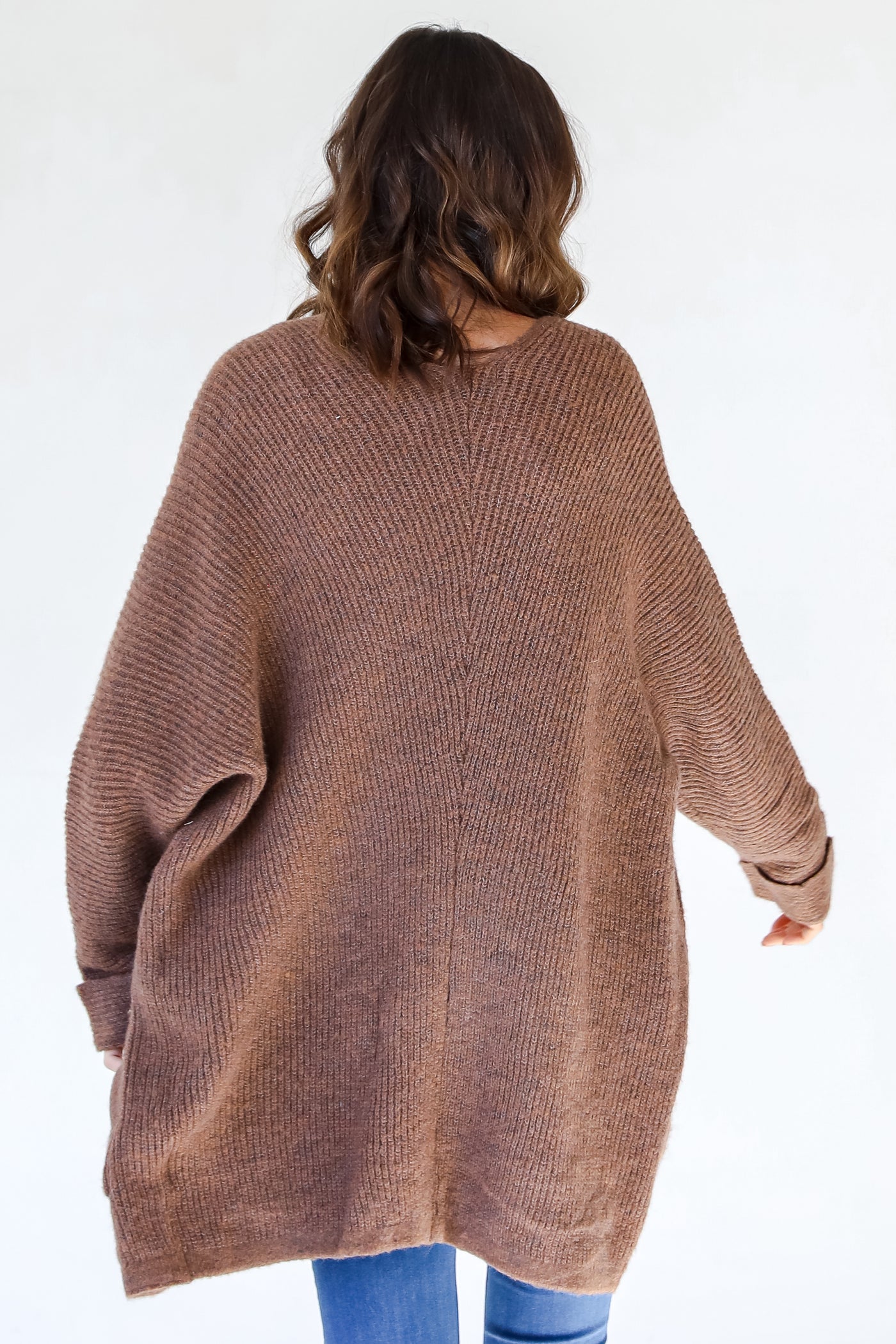 Sweater Cardigan in brown back view