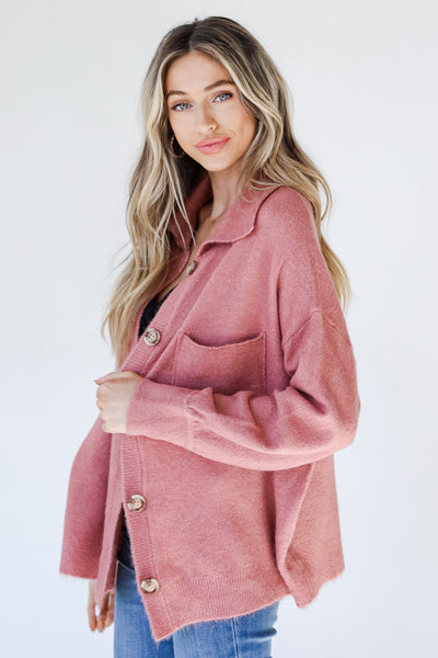 Sweater Cardigan in mauve side view