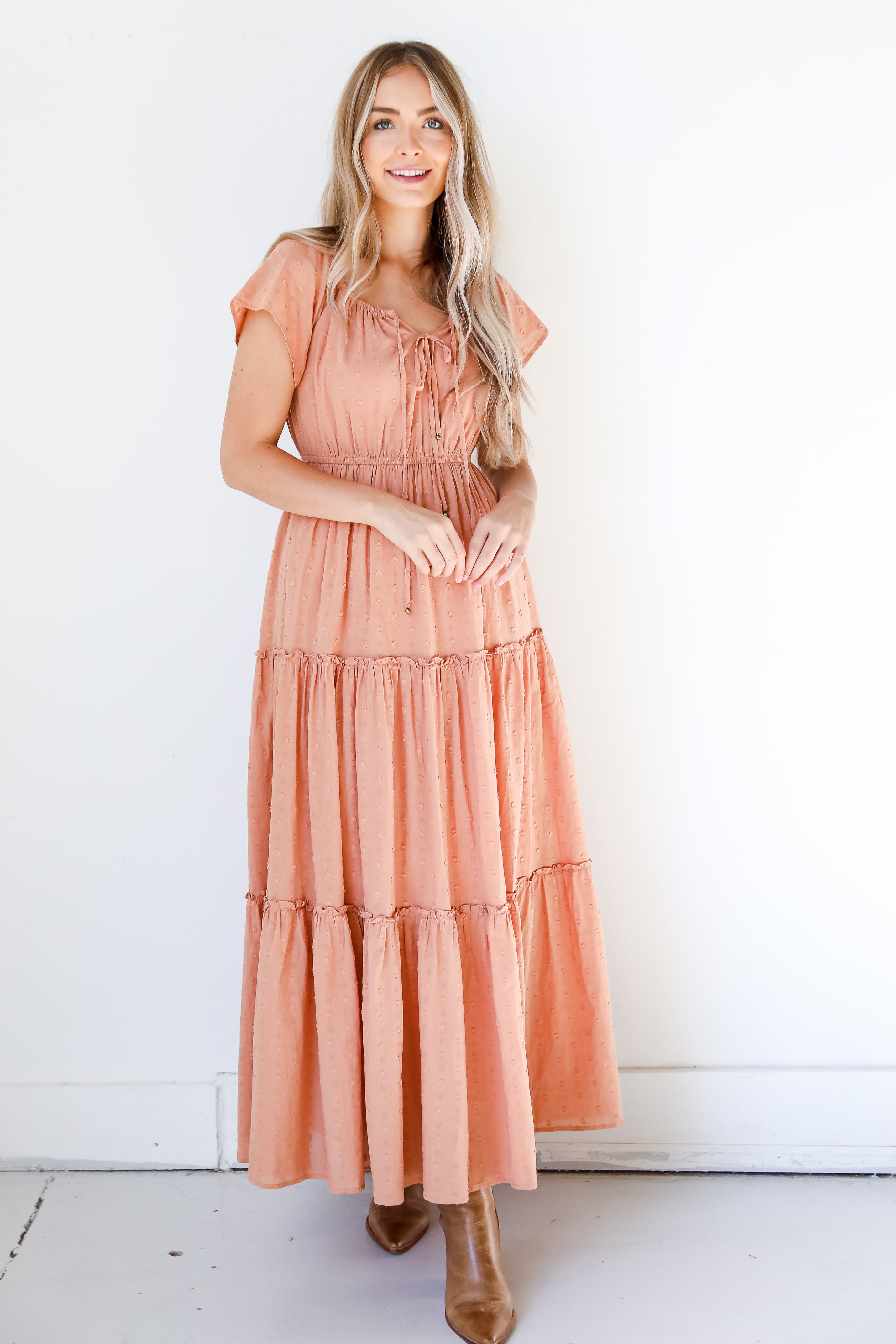 Swiss Dot Tiered Maxi Dress