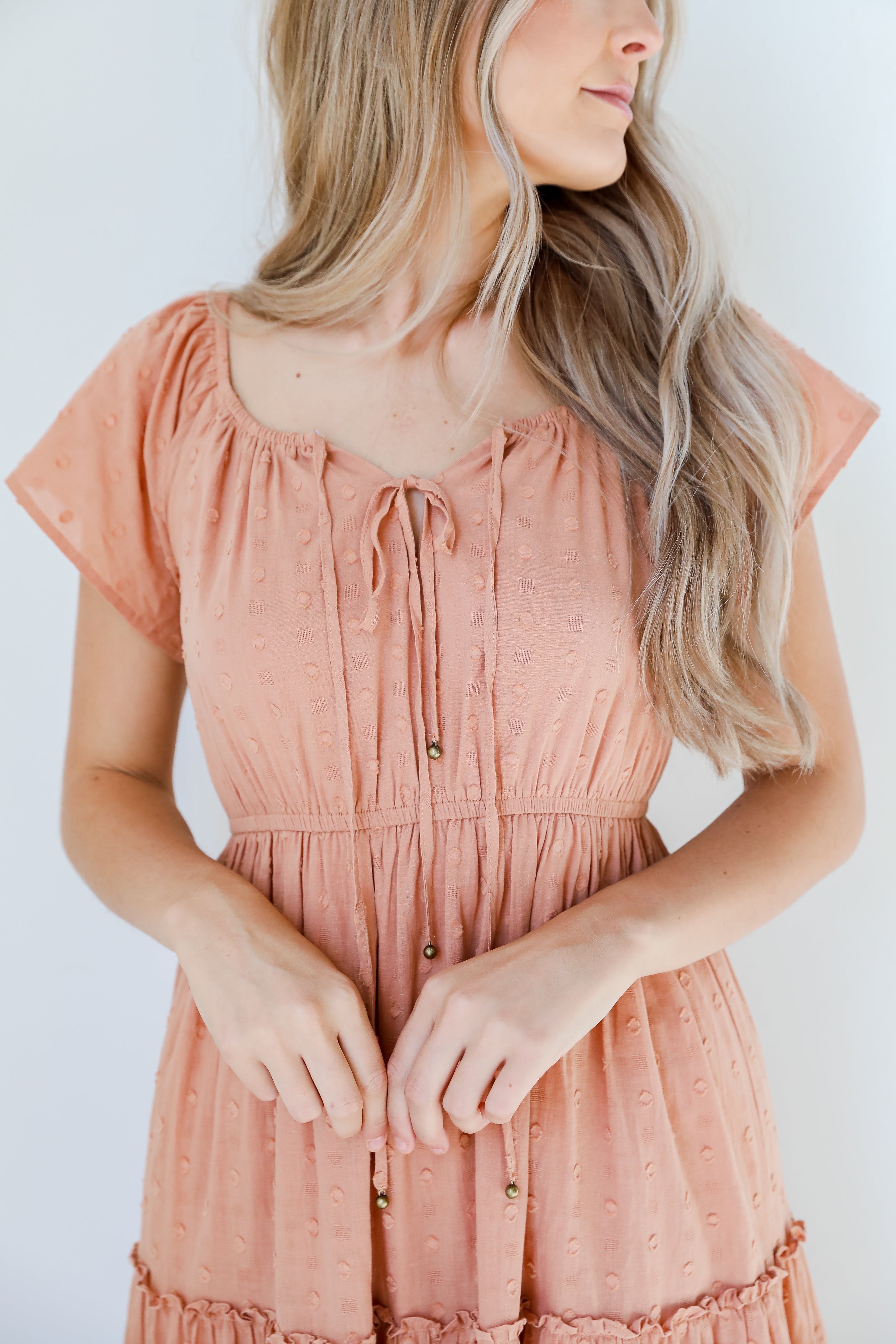 Swiss Dot Tiered Maxi Dress close up