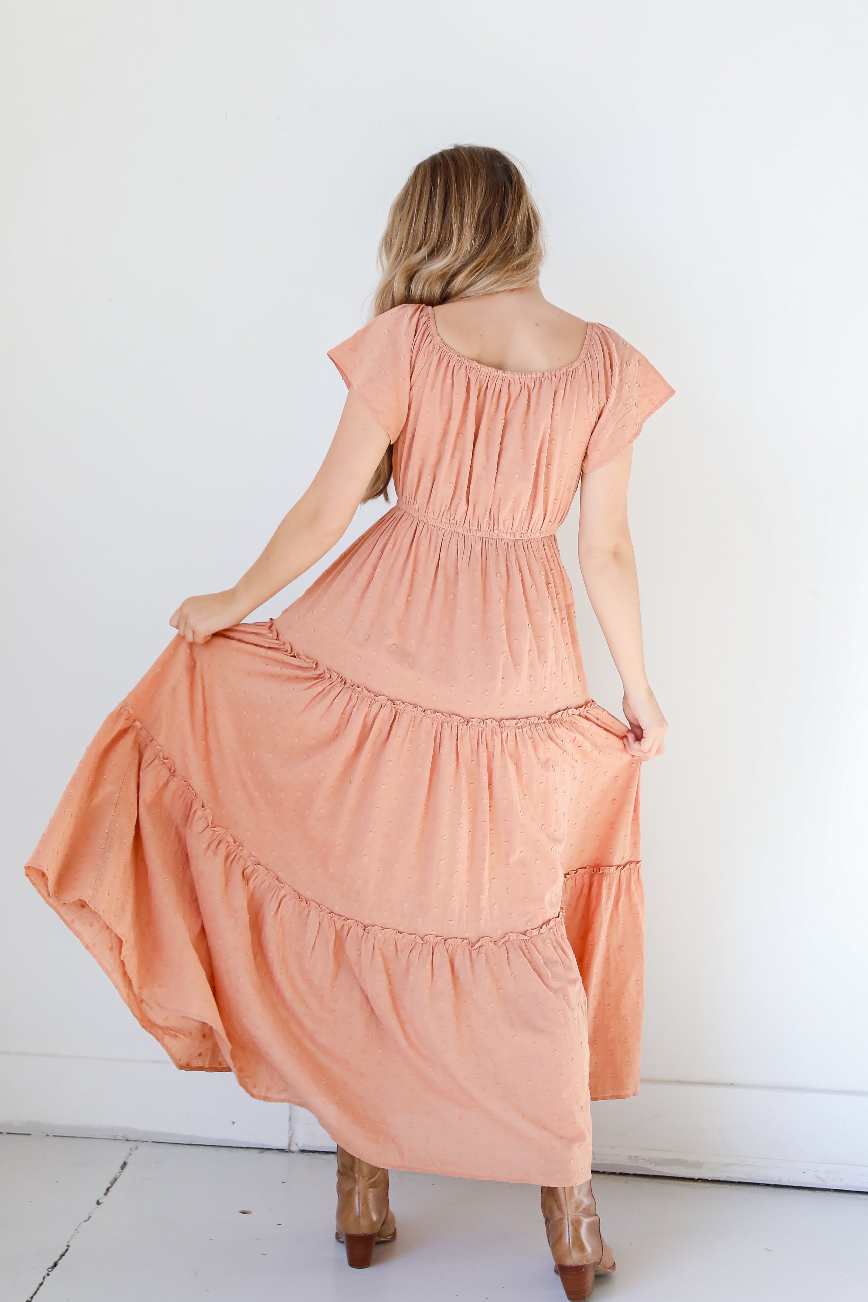 Swiss Dot Tiered Maxi Dress back view