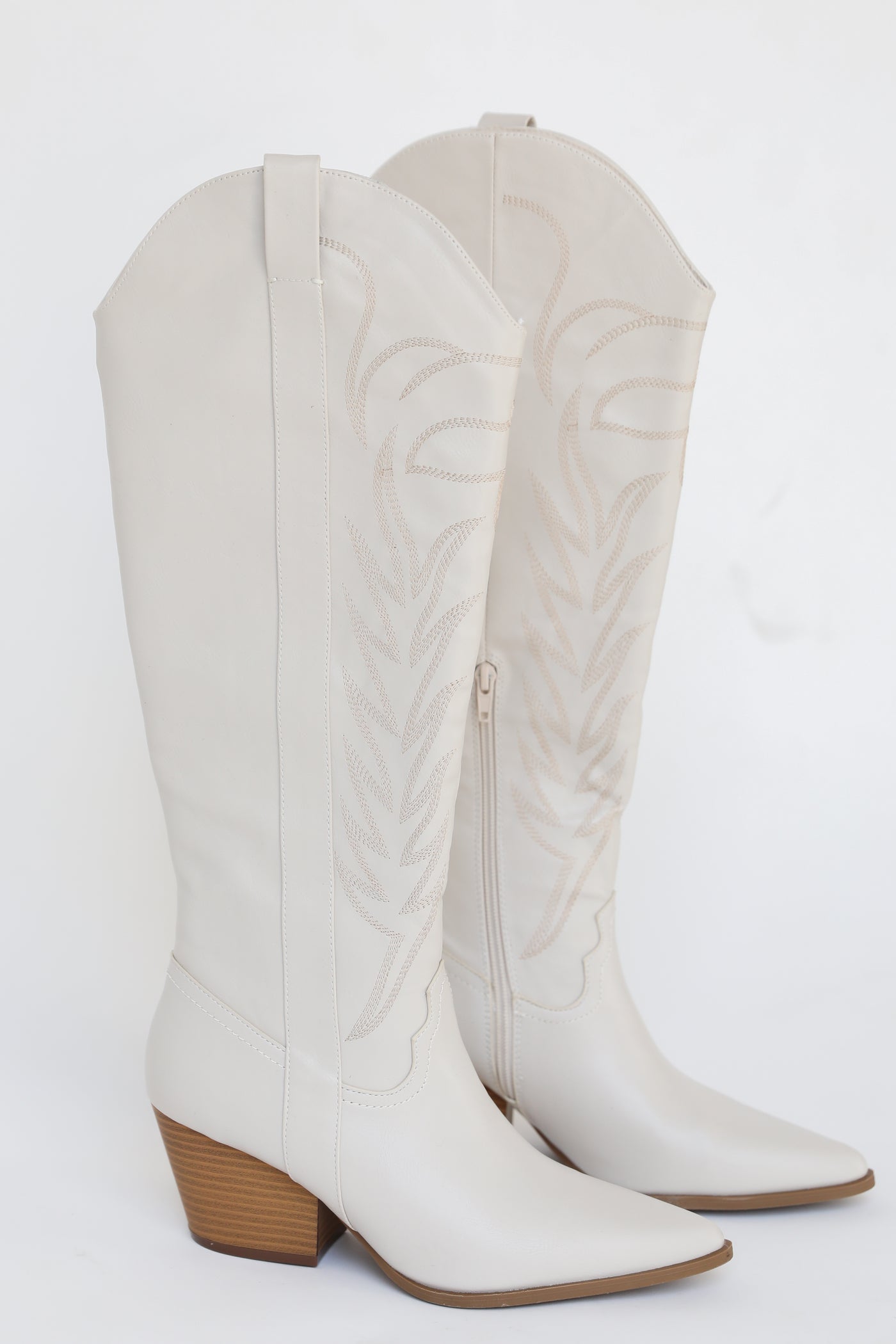white Western Knee High Boots side view