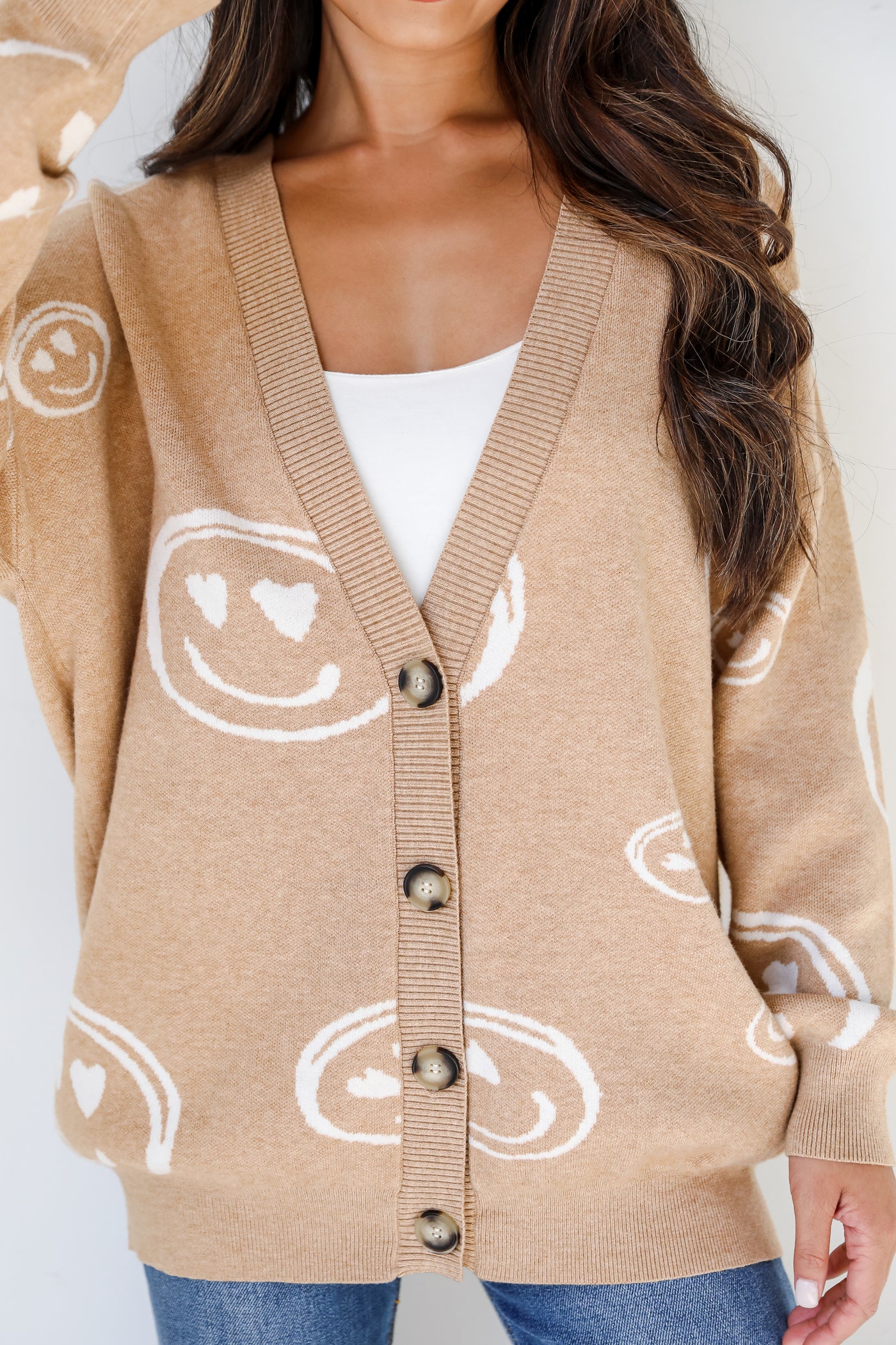 Smiley Face Sweater Cardigan front view