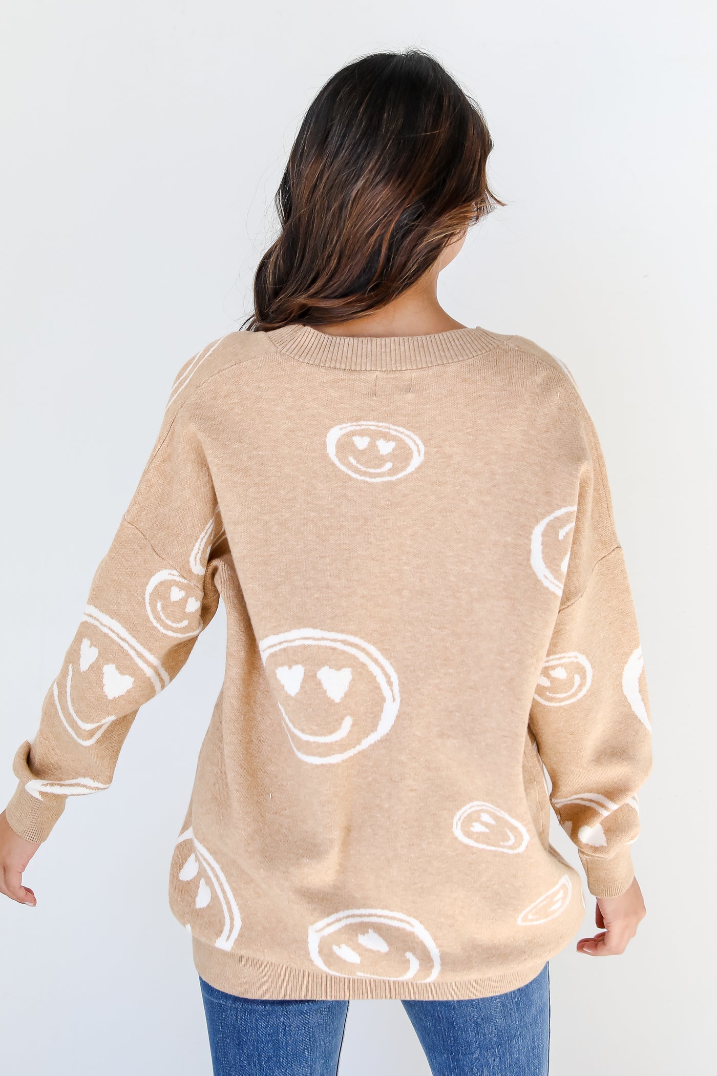 Smiley Face Sweater Cardigan back view