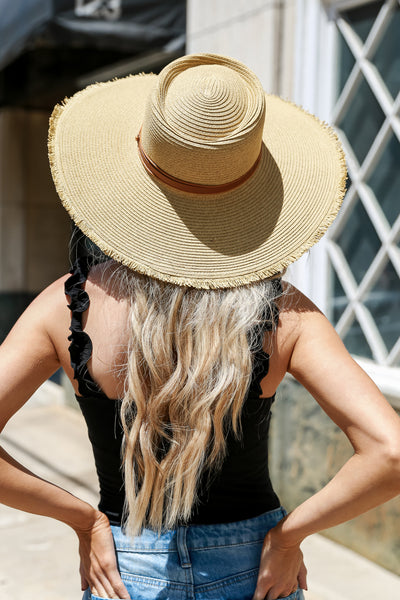 Frayed Straw Boater Hat back view