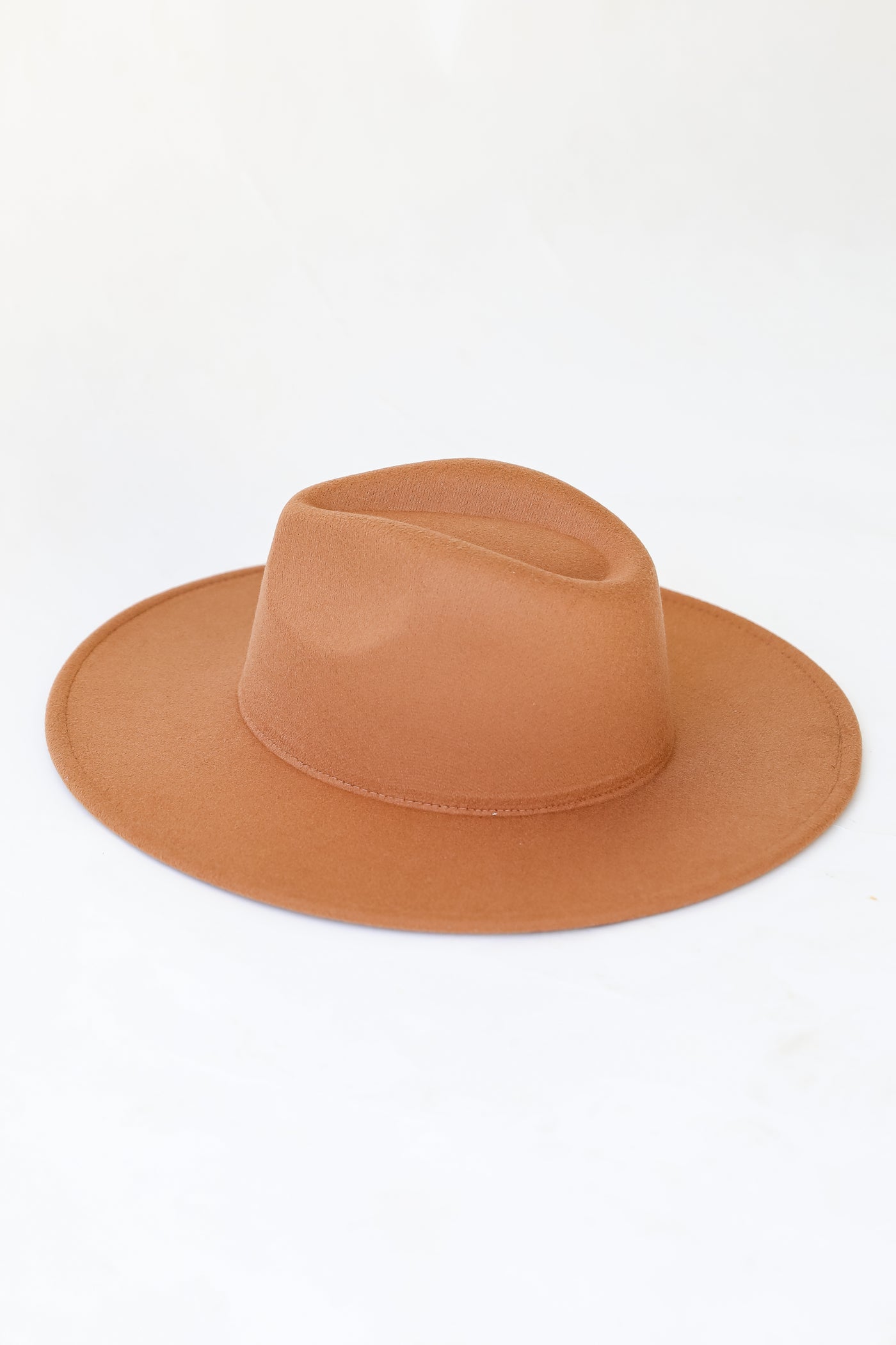 tan Wide Brim Fedora Hat flat lay