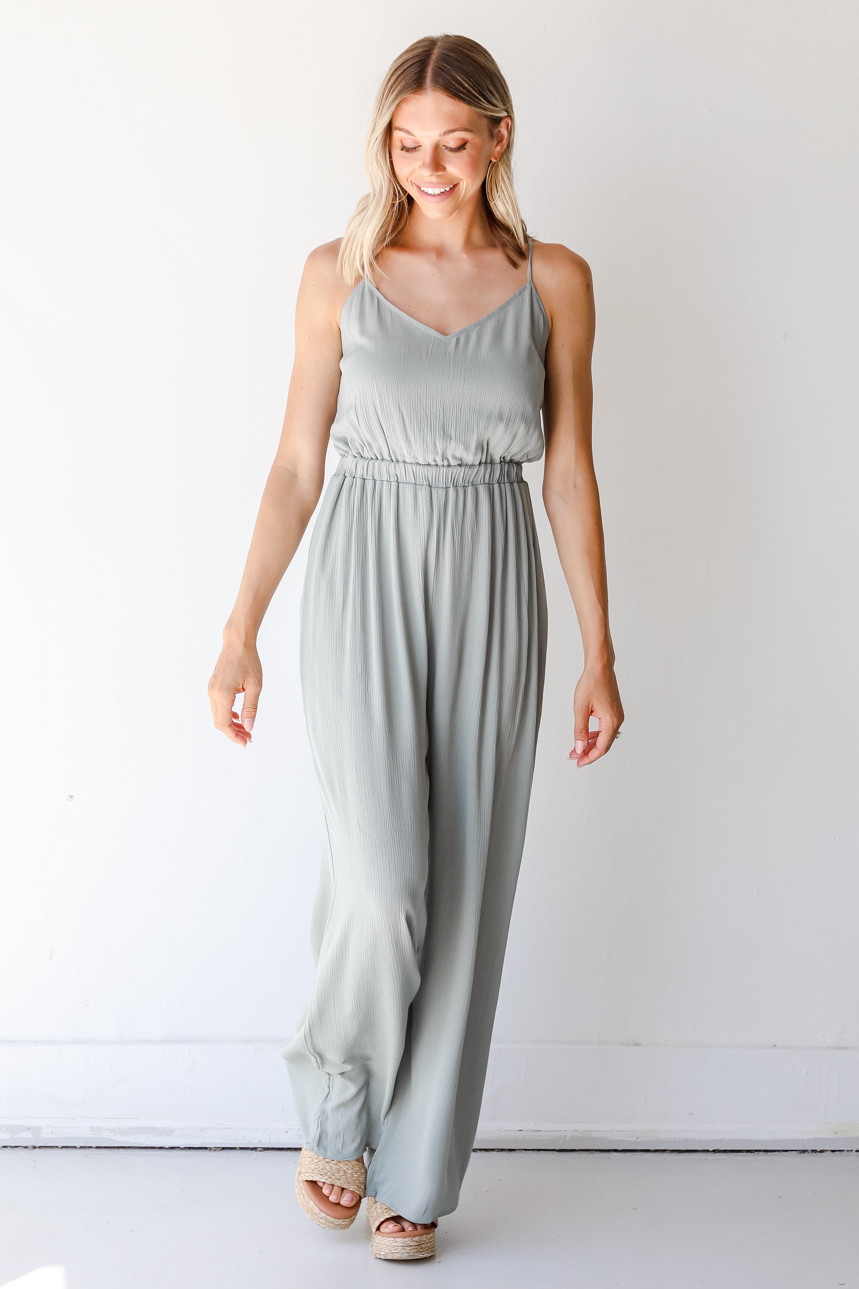 Jumpsuit in sage on model