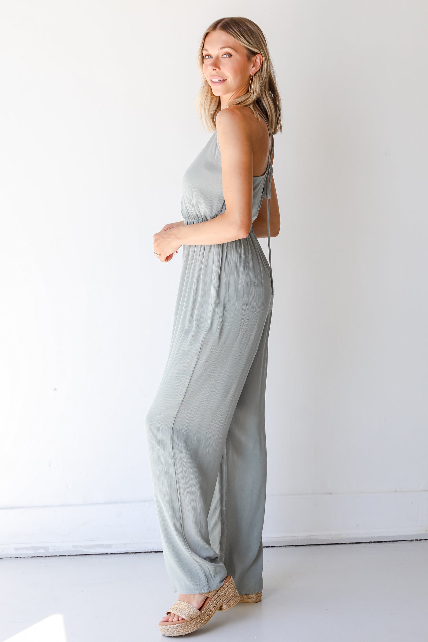Jumpsuit in sage side view