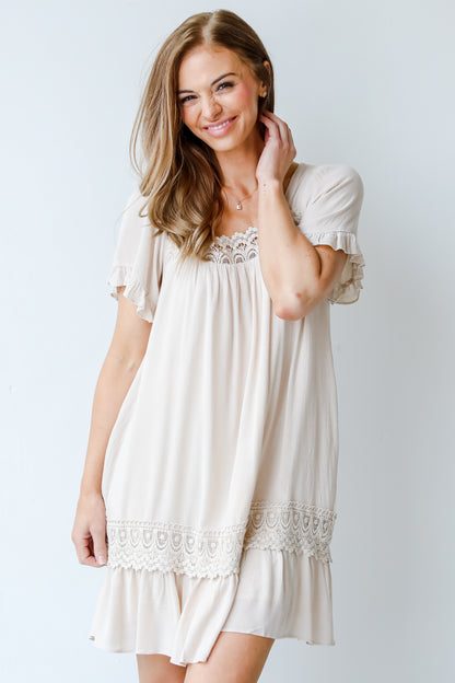 Crochet Lace Mini Dress front view