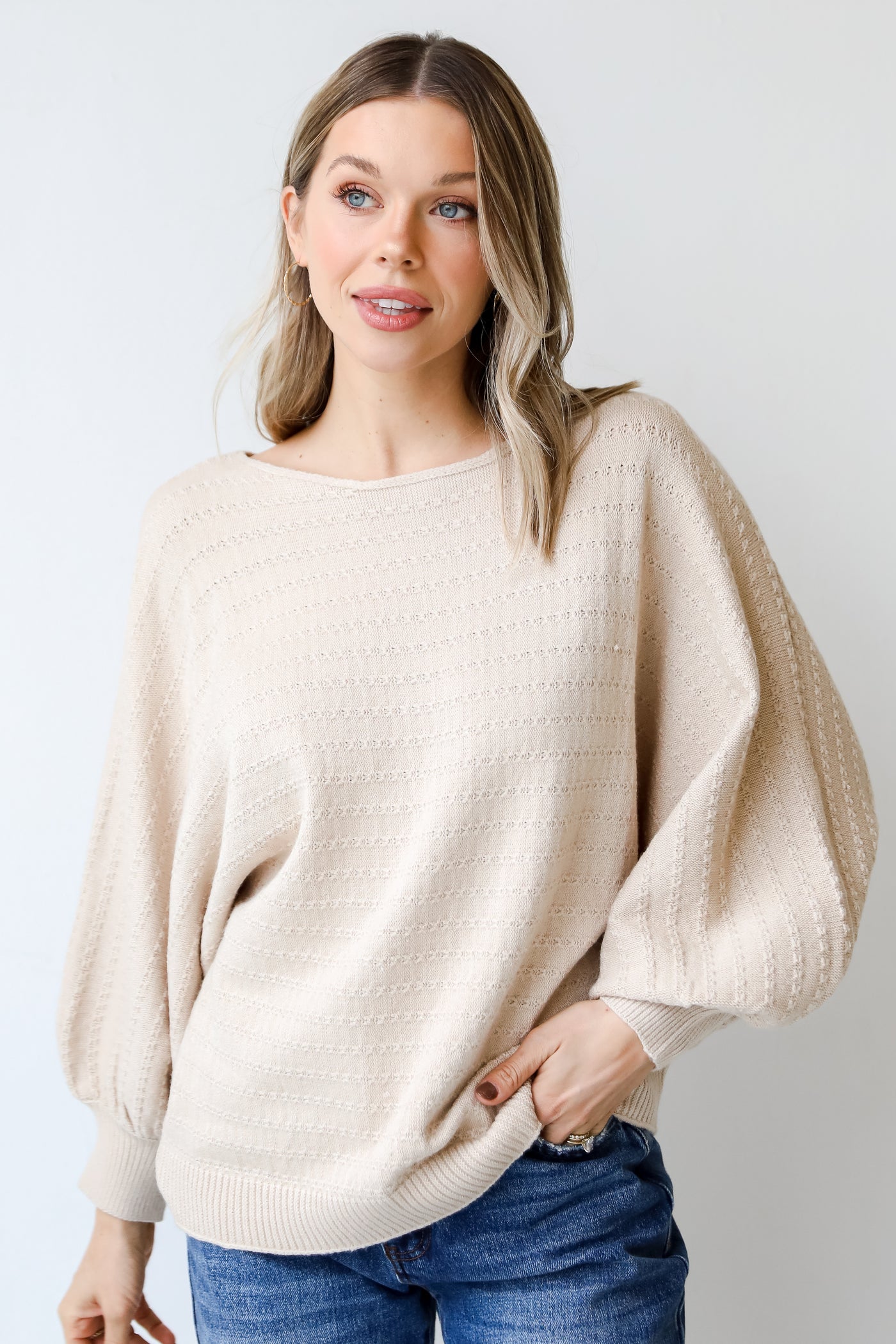 taupe Sweater on model