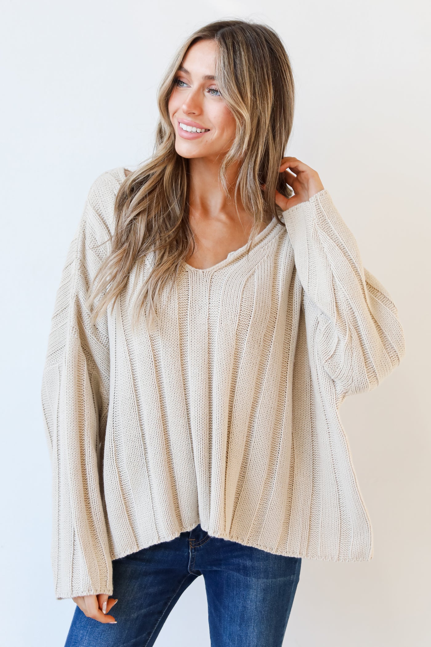 taupe Sweater on model