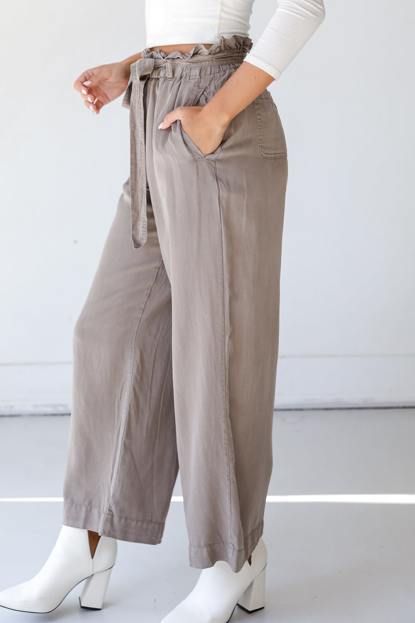 taupe Paperbag Waist Pants side view