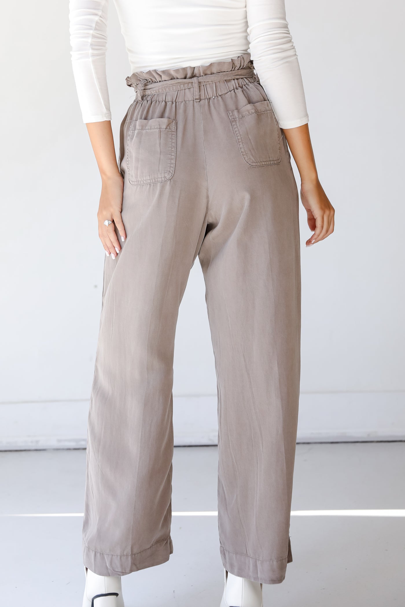 taupe Paperbag Waist Pants back view