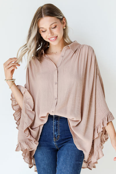 taupe collared blouse