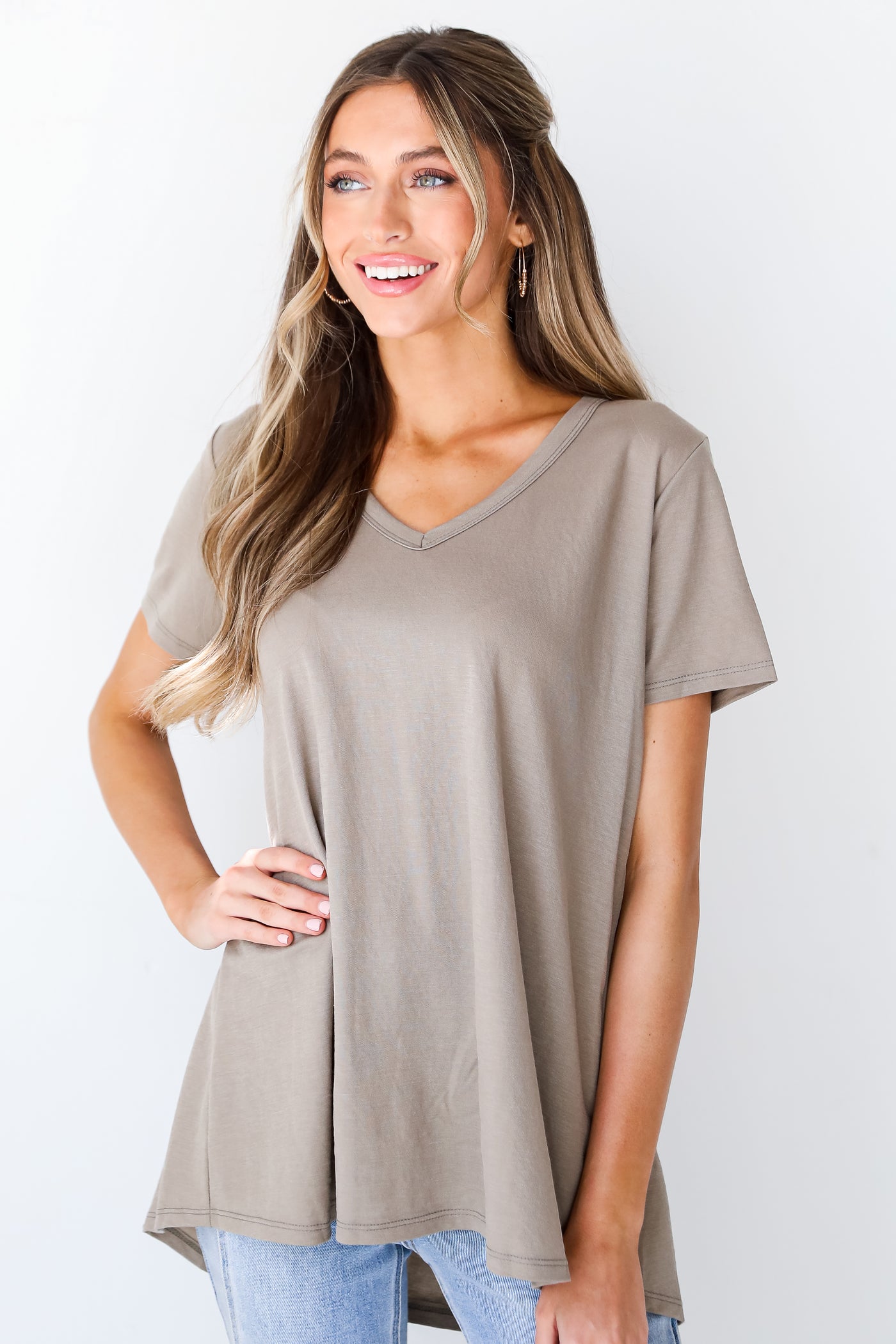 taupe Top on model