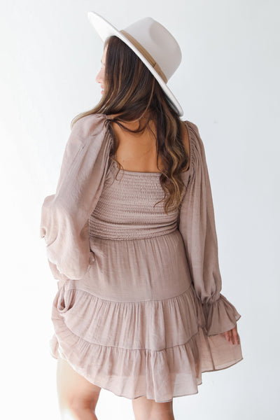 taupe smocked dress back view