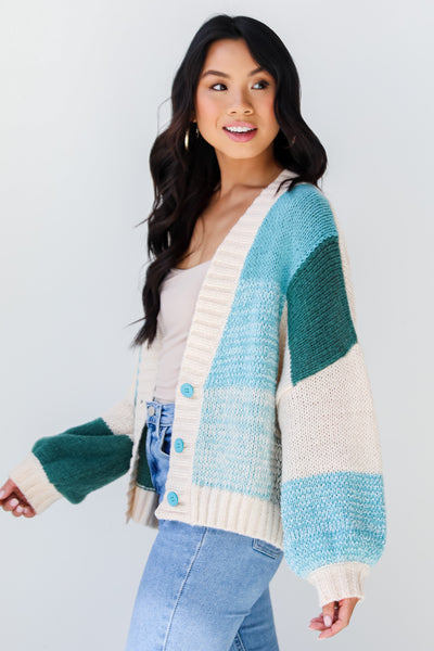 Cropped Checkered Sweater Cardigan side view
