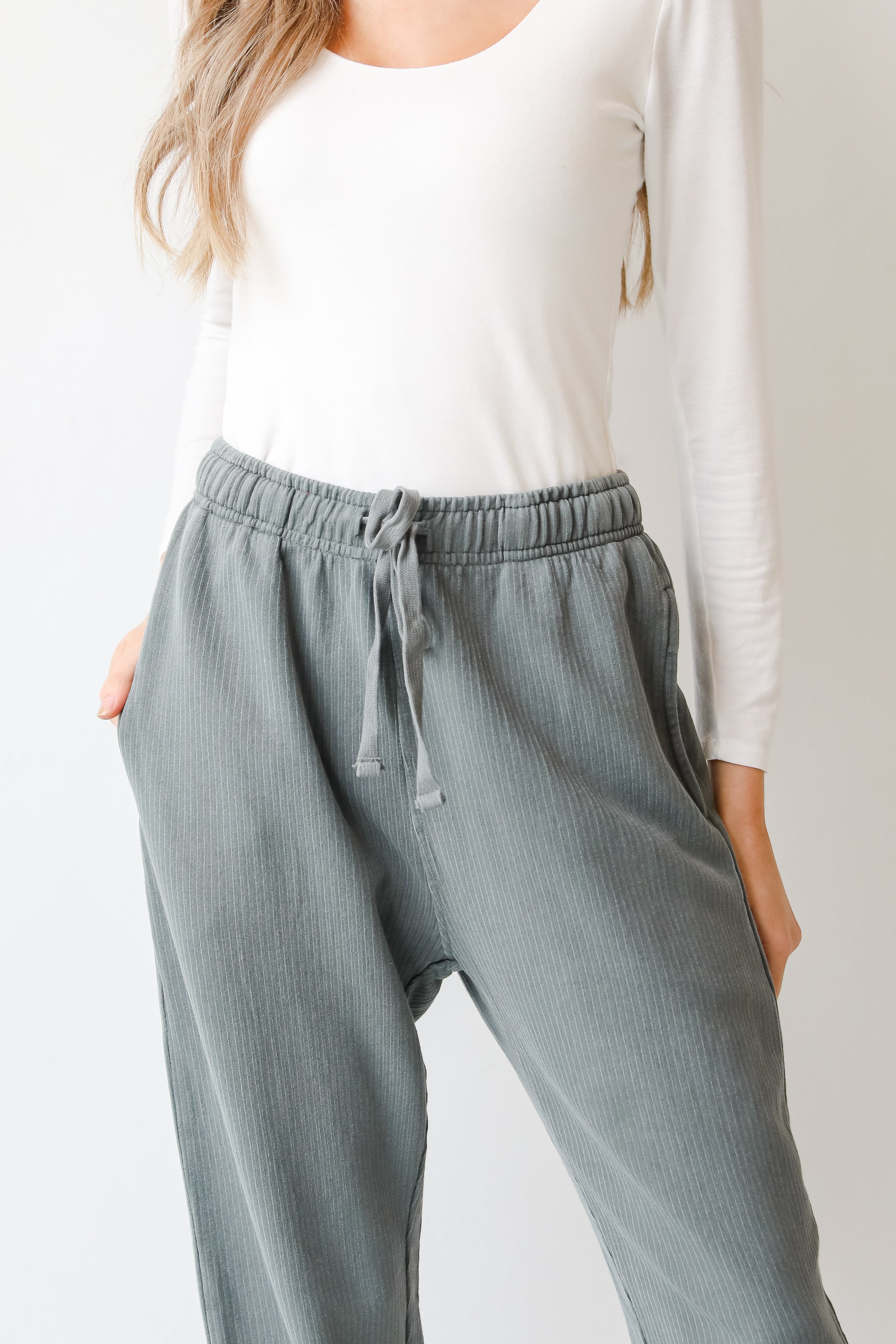 teal Joggers close up