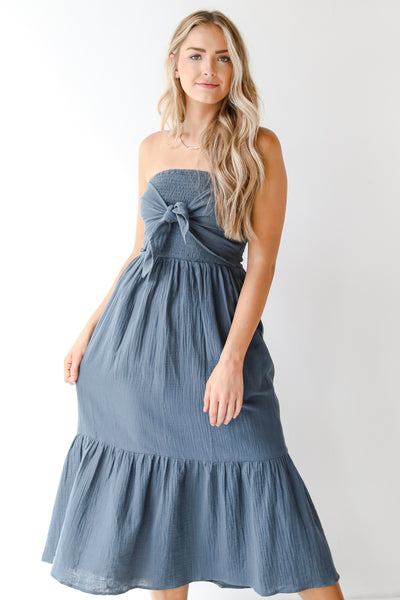 linen midi dress on model