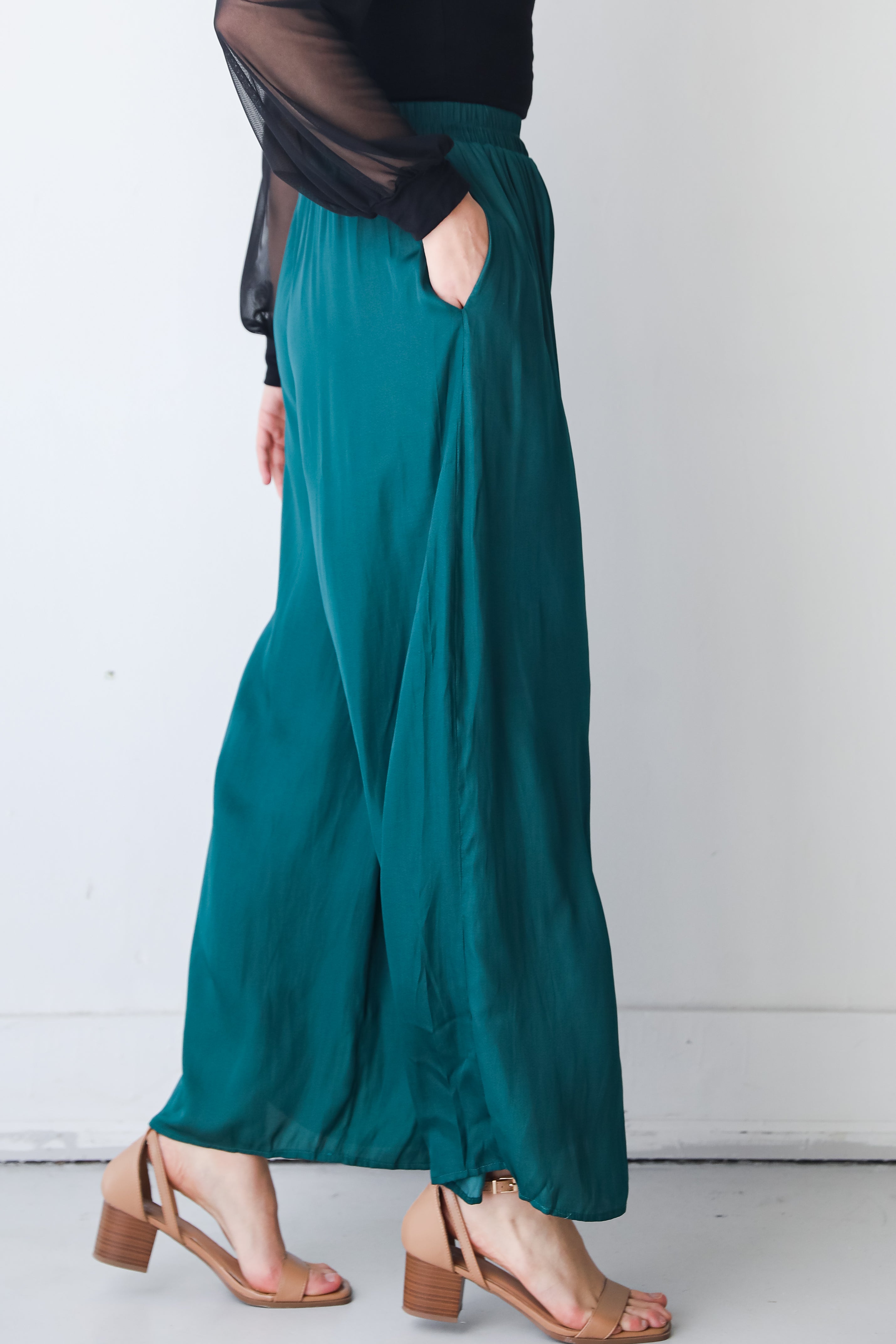 green Wide Leg Pants side view