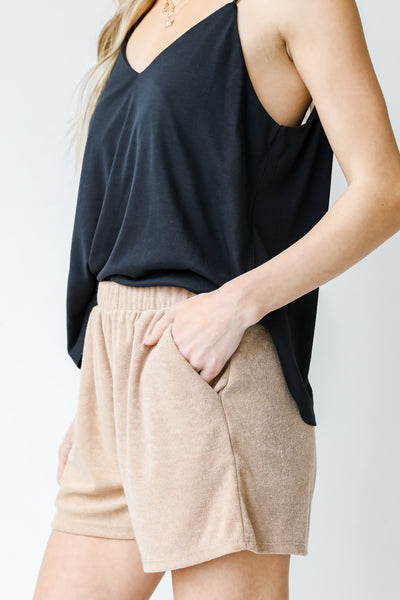 Terry Cloth Shorts in taupe side view