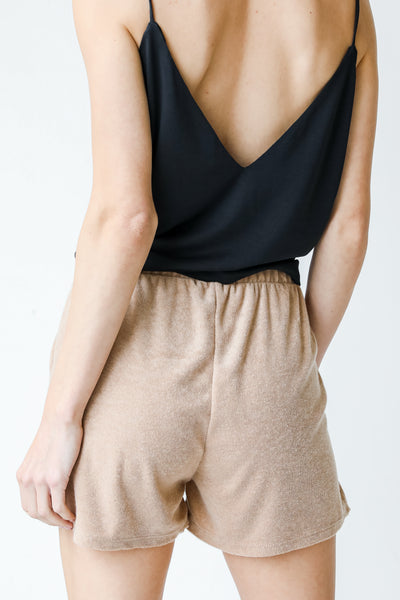 Terry Cloth Shorts in taupe back view