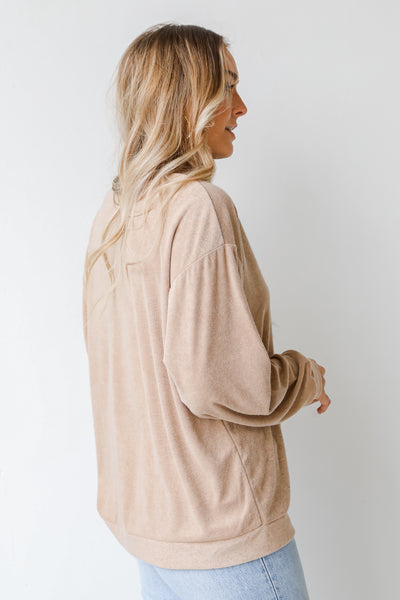 Terry Cloth Pullover in taupe side view