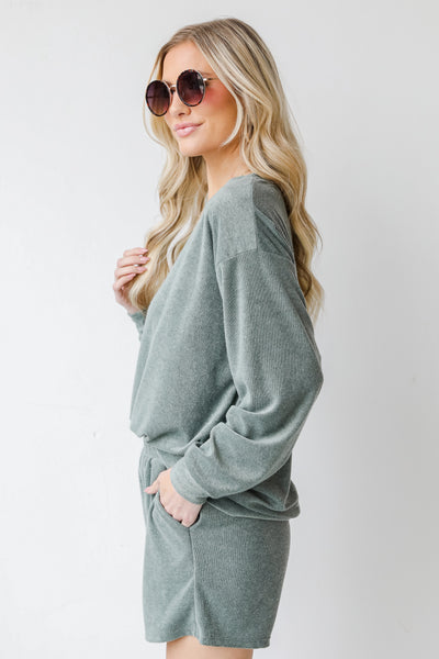 Terry Cloth Pullover in olive side view
