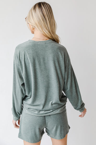 Terry Cloth Pullover in olive back view