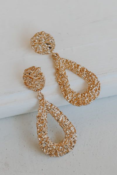 Gold Textured Drop Earrings from dress up