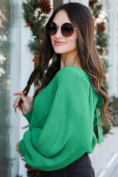 green Tie Back Sweater side view