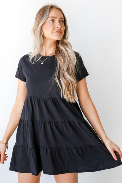 Tiered Mini Dress in black