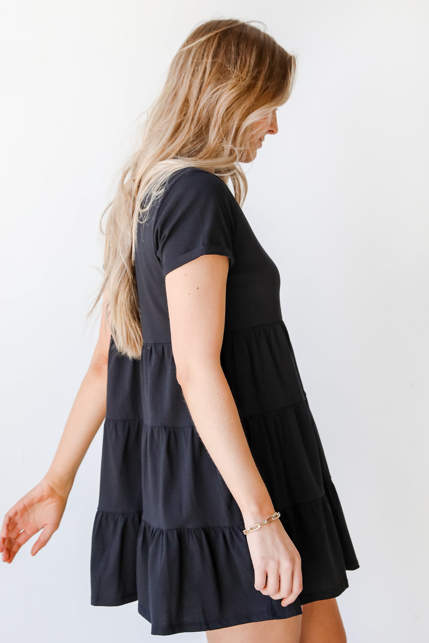 Tiered Mini Dress in black side view