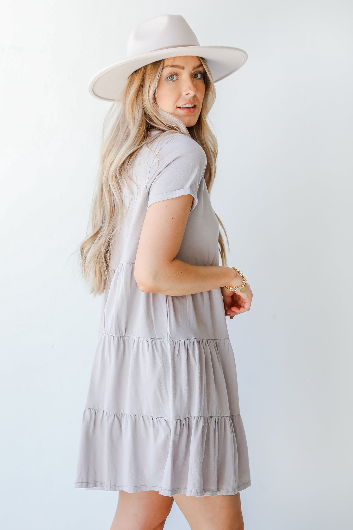 Tiered Mini Dress in grey side view