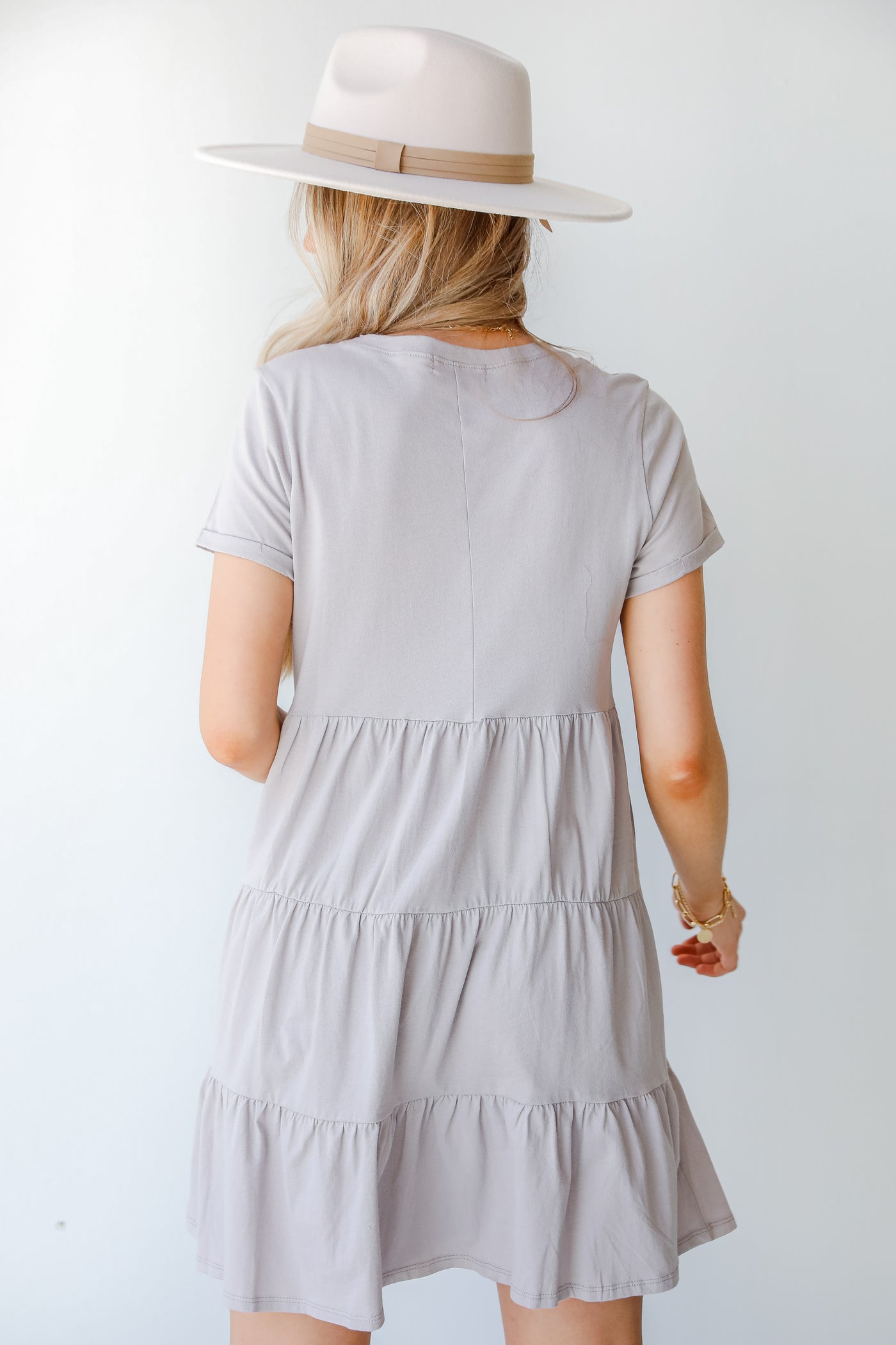Tiered Mini Dress in grey back view