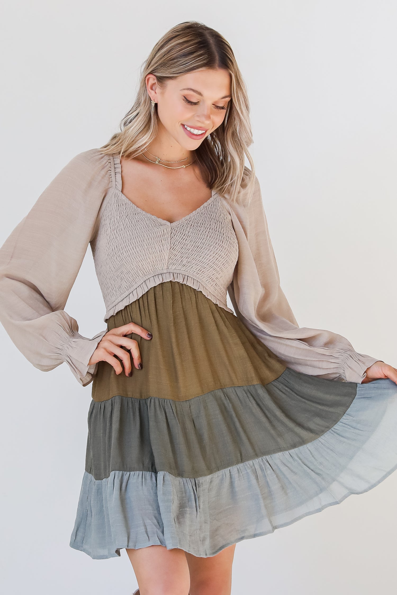 Tiered Color Block Mini Dress